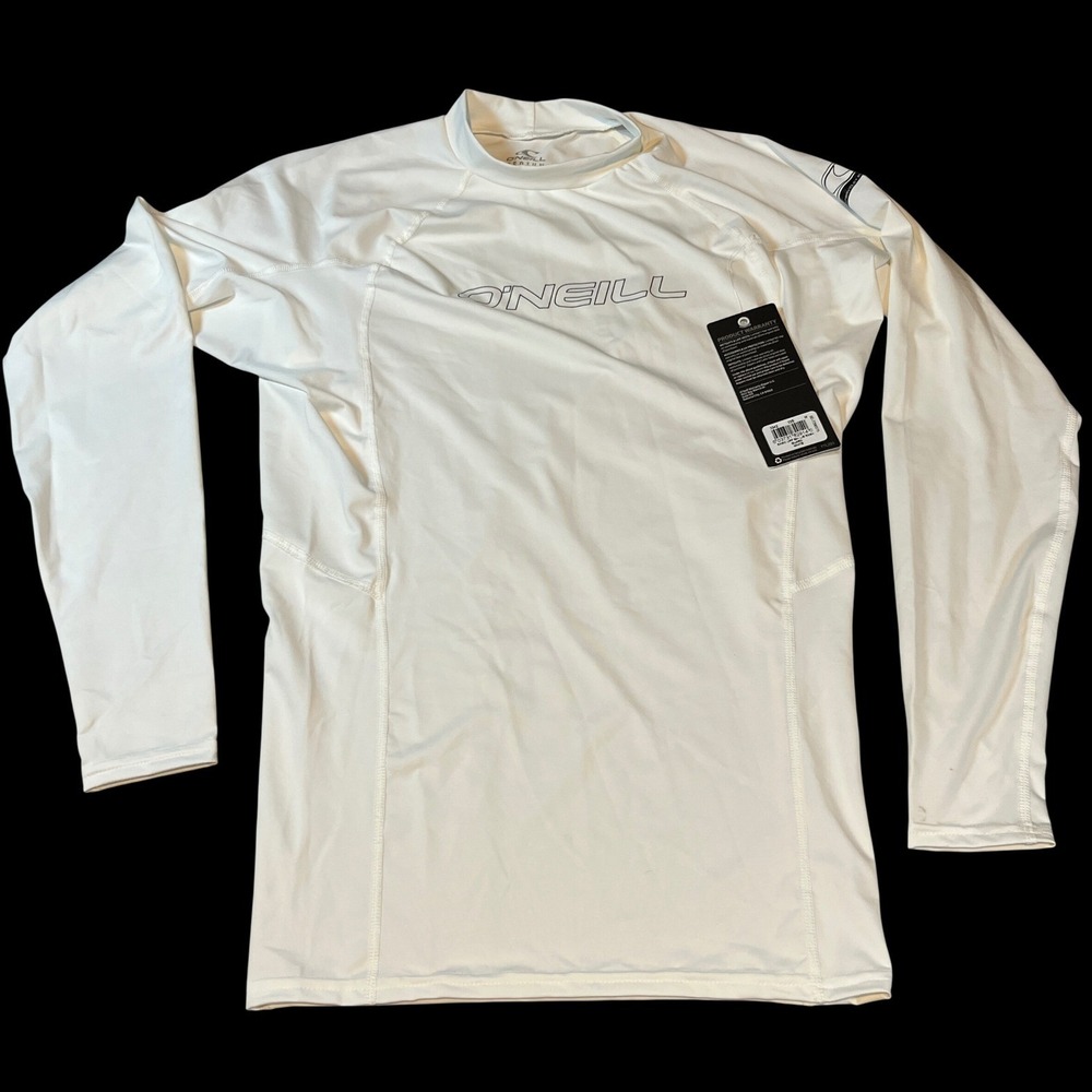 O'Neill Mens Basic UPF 50+ Long Sleeve Rash Guard White Swim Shirt Medium NEW